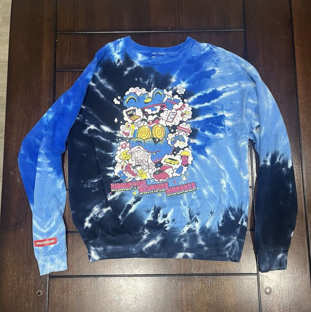 Sprayground Disruptive Behavior Disorder Tie Dye Crewneck Sweatshirt Blue Size L